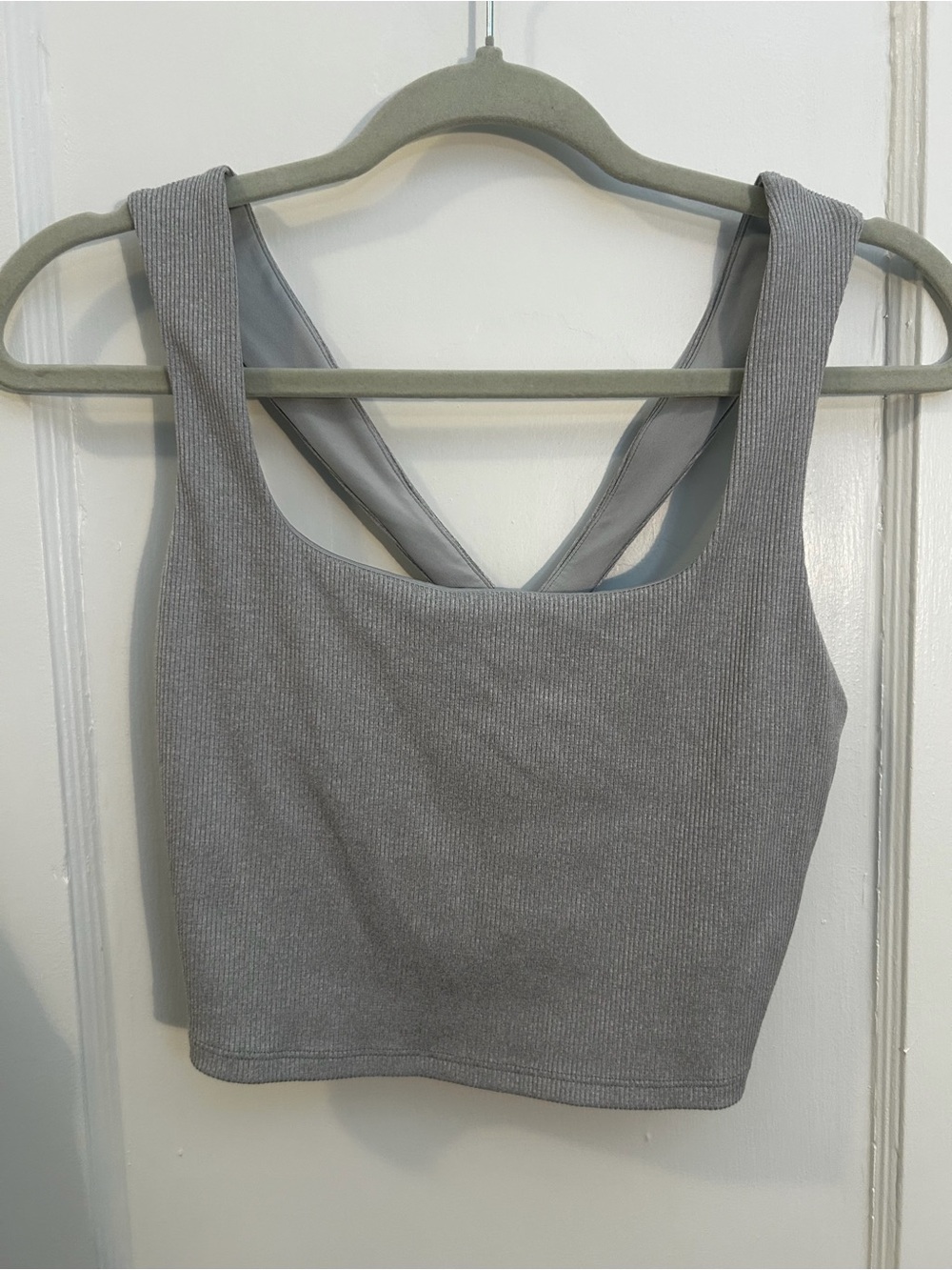 ALO Yoga Ribbed Gray Cross-Back Sports Bra Tank